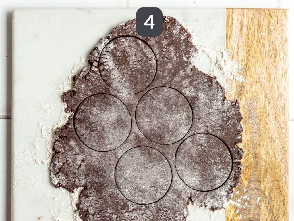 Vegan Chocolate Peppermint Cookies Step 4 - roll and cut into circles.