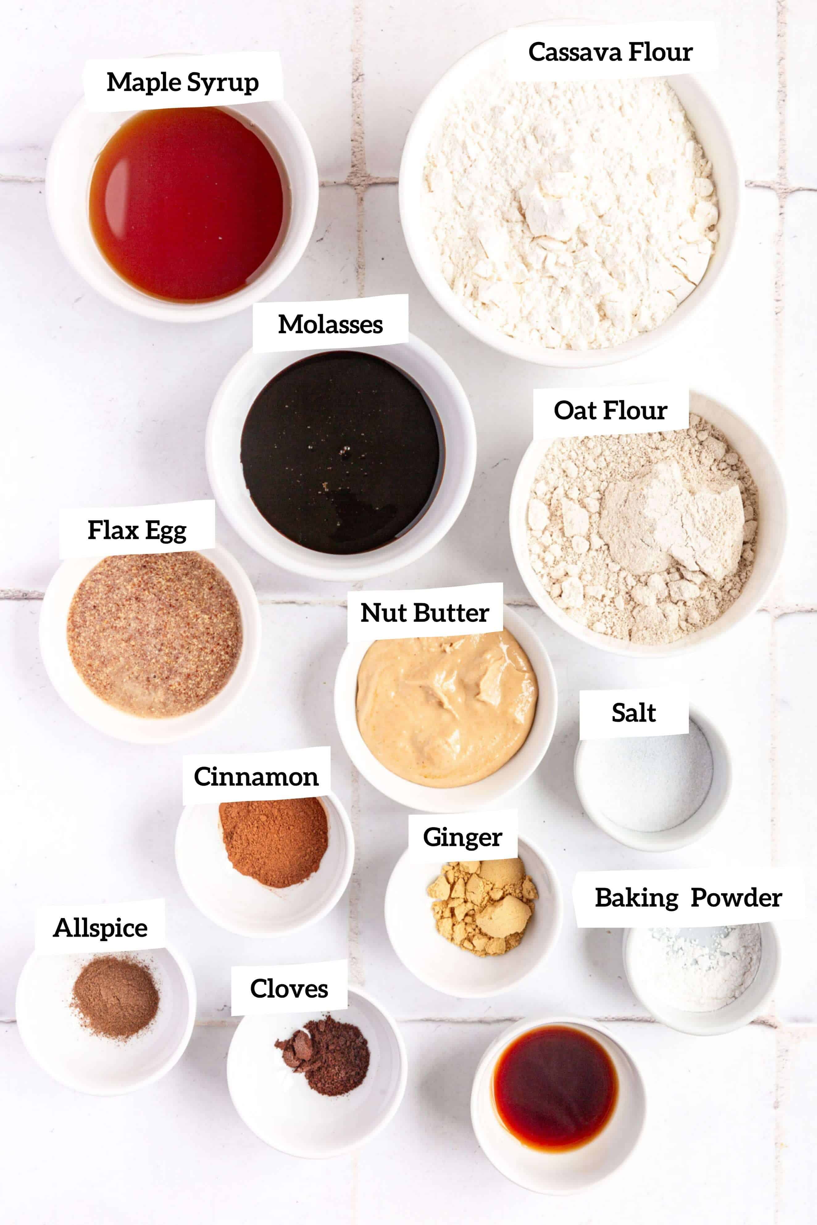 Vegan Gluten Free Gingerbread Cookie ingredients.