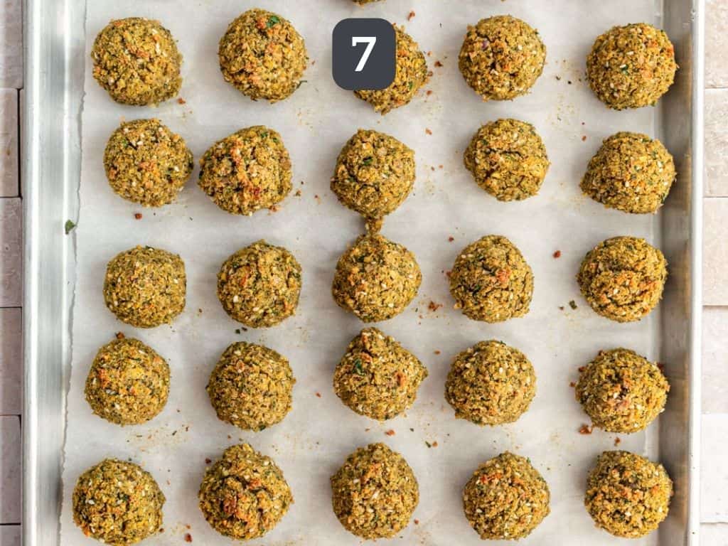 Vegan Oil-Free Falafel Step 7 - baked falafel.