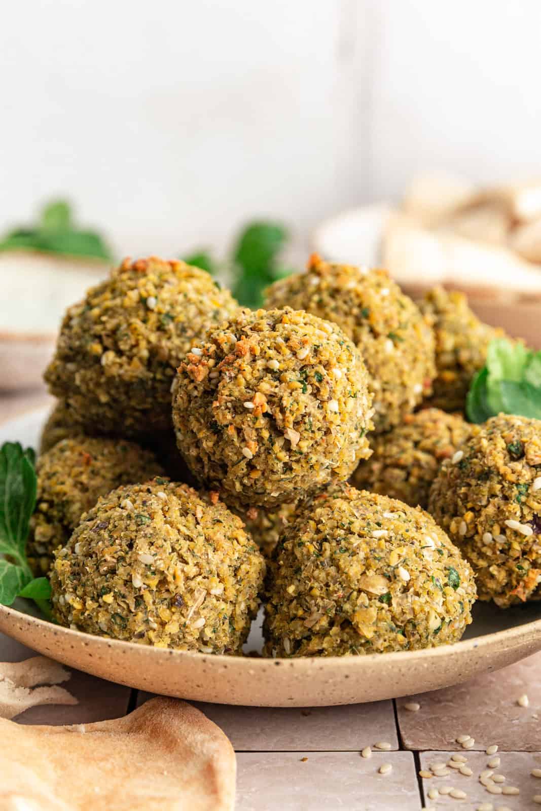 Vegan Oil-Free Falafel in a bowl.