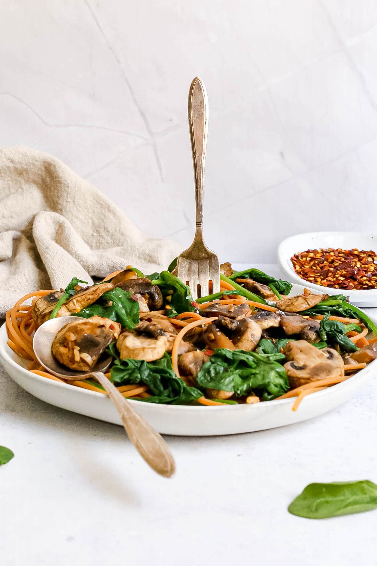 Oil-Free Vegan Spinach-Mushroom Pasta
