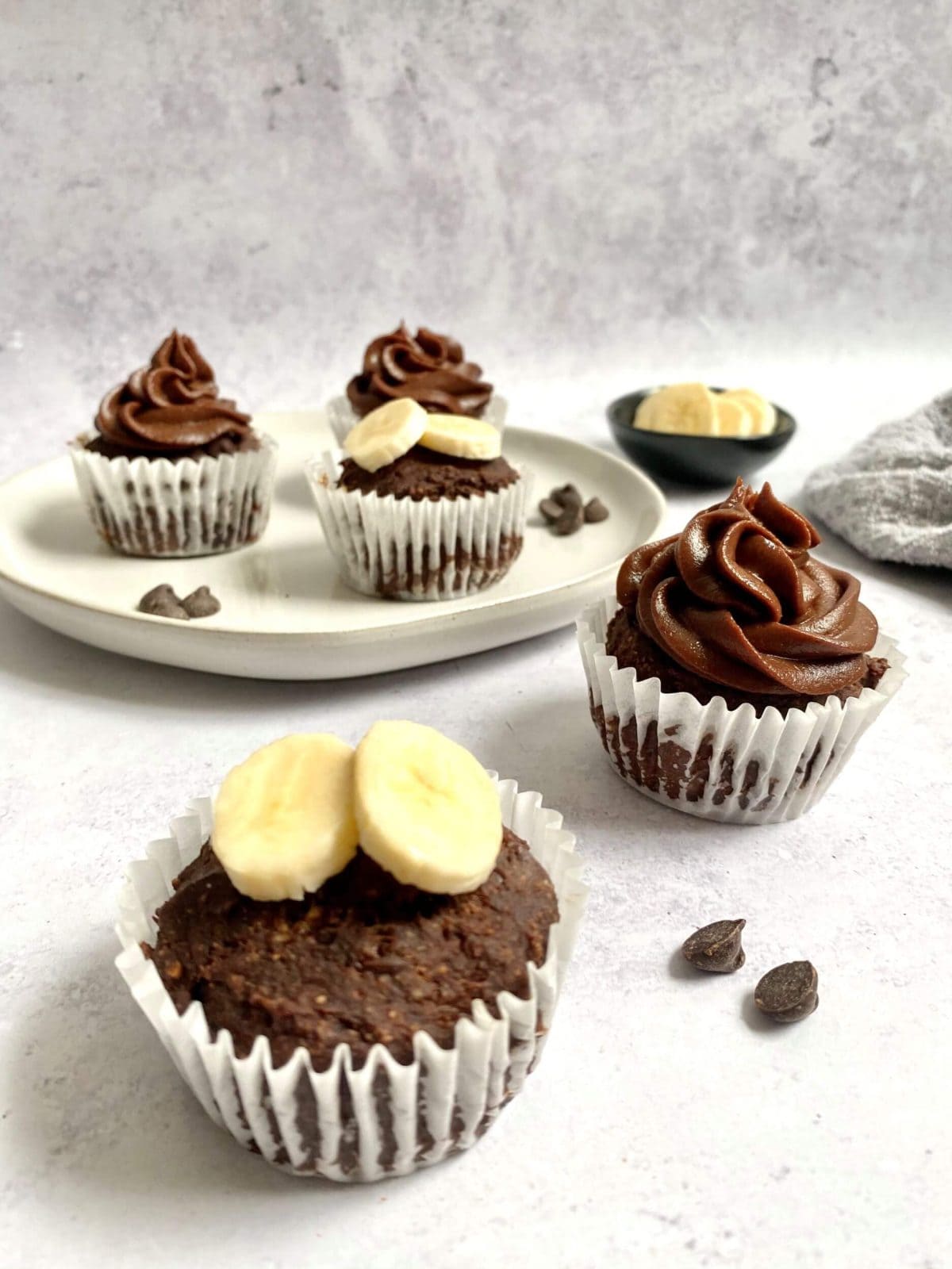 Plant-Based Chocolate Chip Muffins with Chocolate Frosting