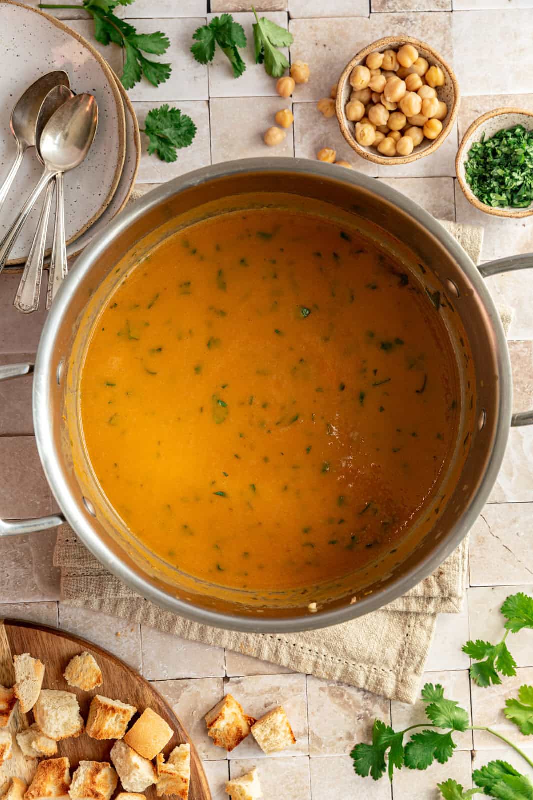 Vegan Garlic Chickpea Soup in a pot