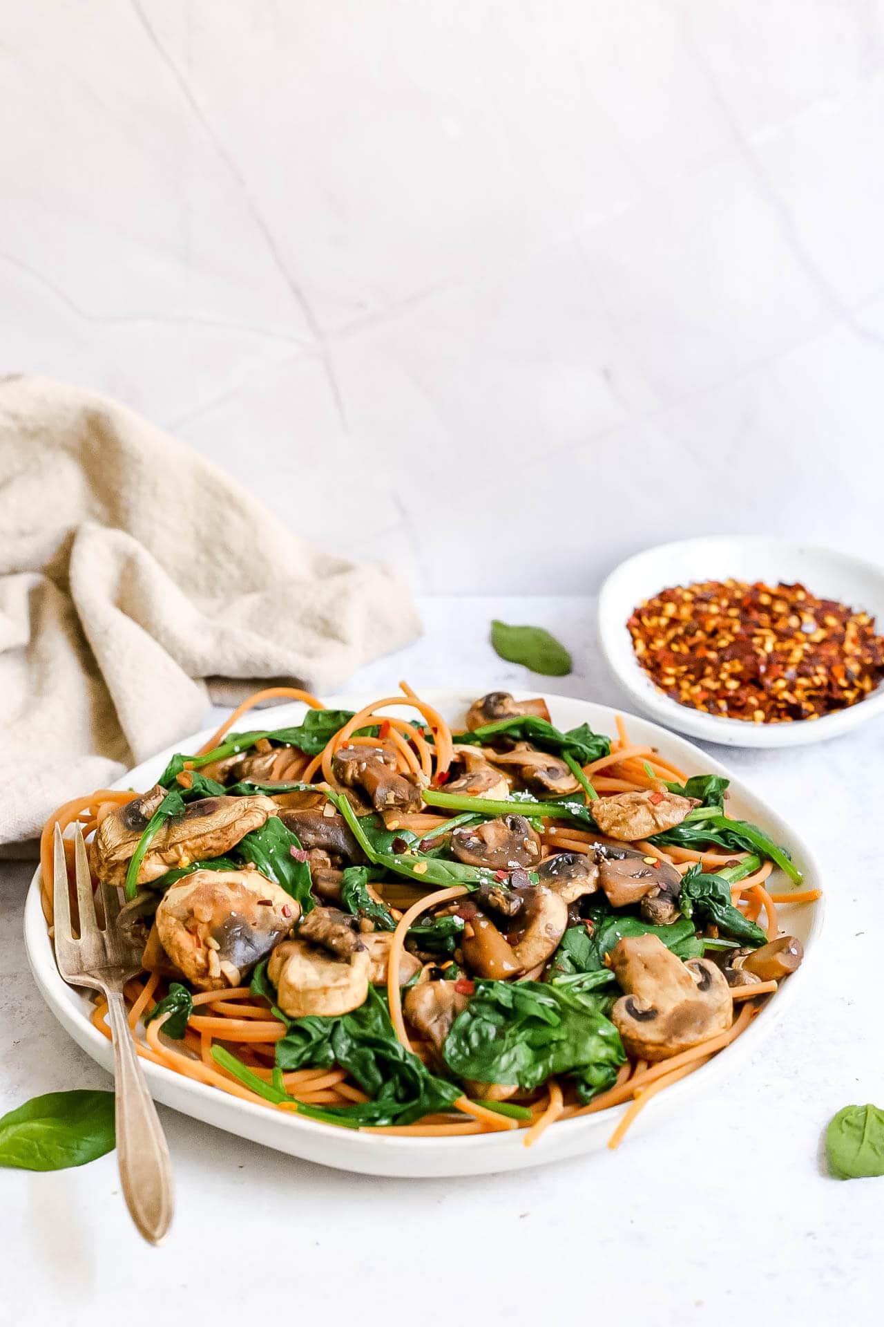 Oil-Free Vegan Spinach-Mushroom Pasta