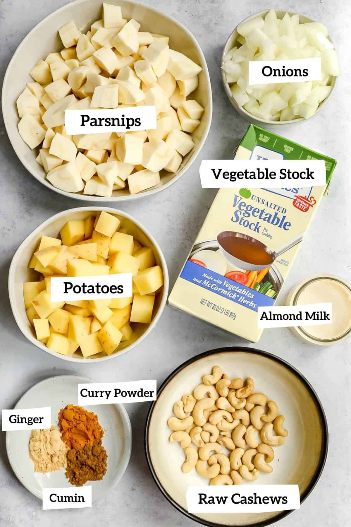 Plant-Based Curried Parsnip Soup Ingredients