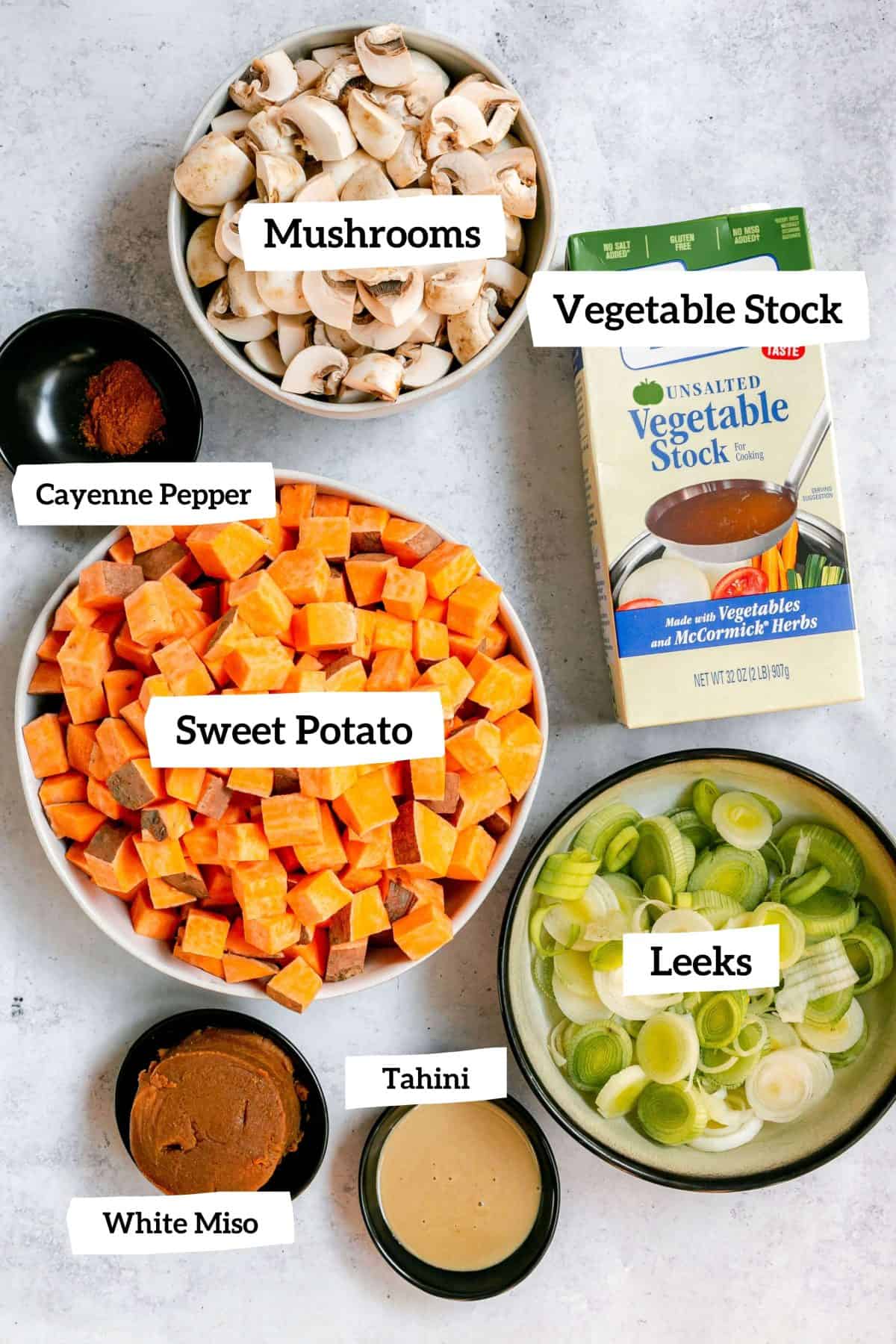 Sweet Potato Miso Mushroom Soup Ingredients