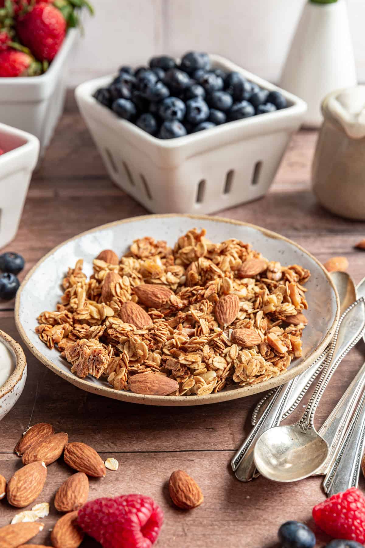 Bowl of Vanilla Almond Granola ready to serve.