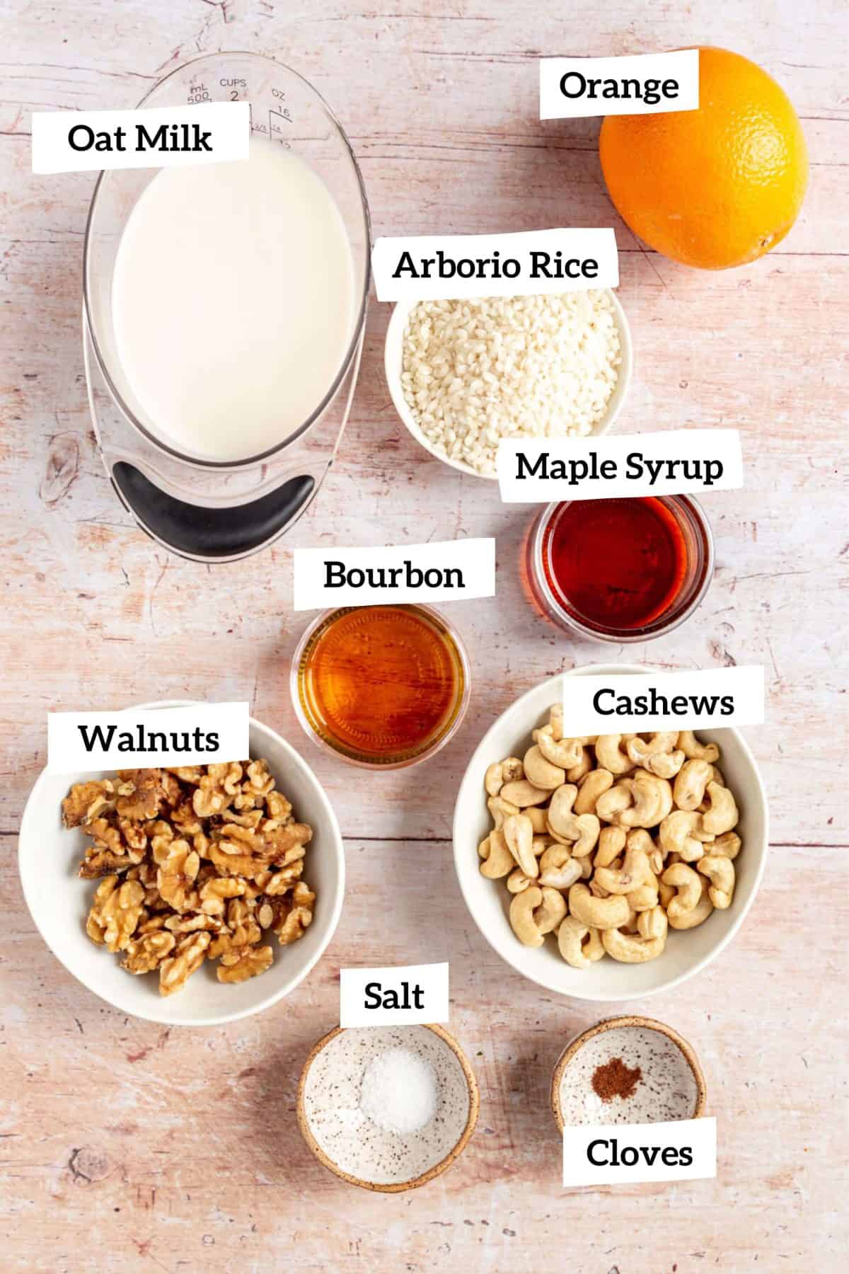 Vegan Bourbon Orange Rice Pudding Ingredients