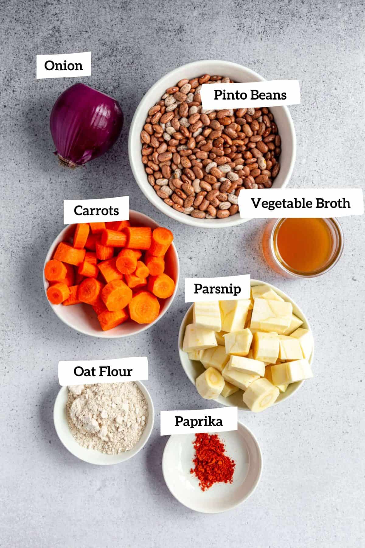 Ingredients for Easy Vegan Pinto Bean Soup.