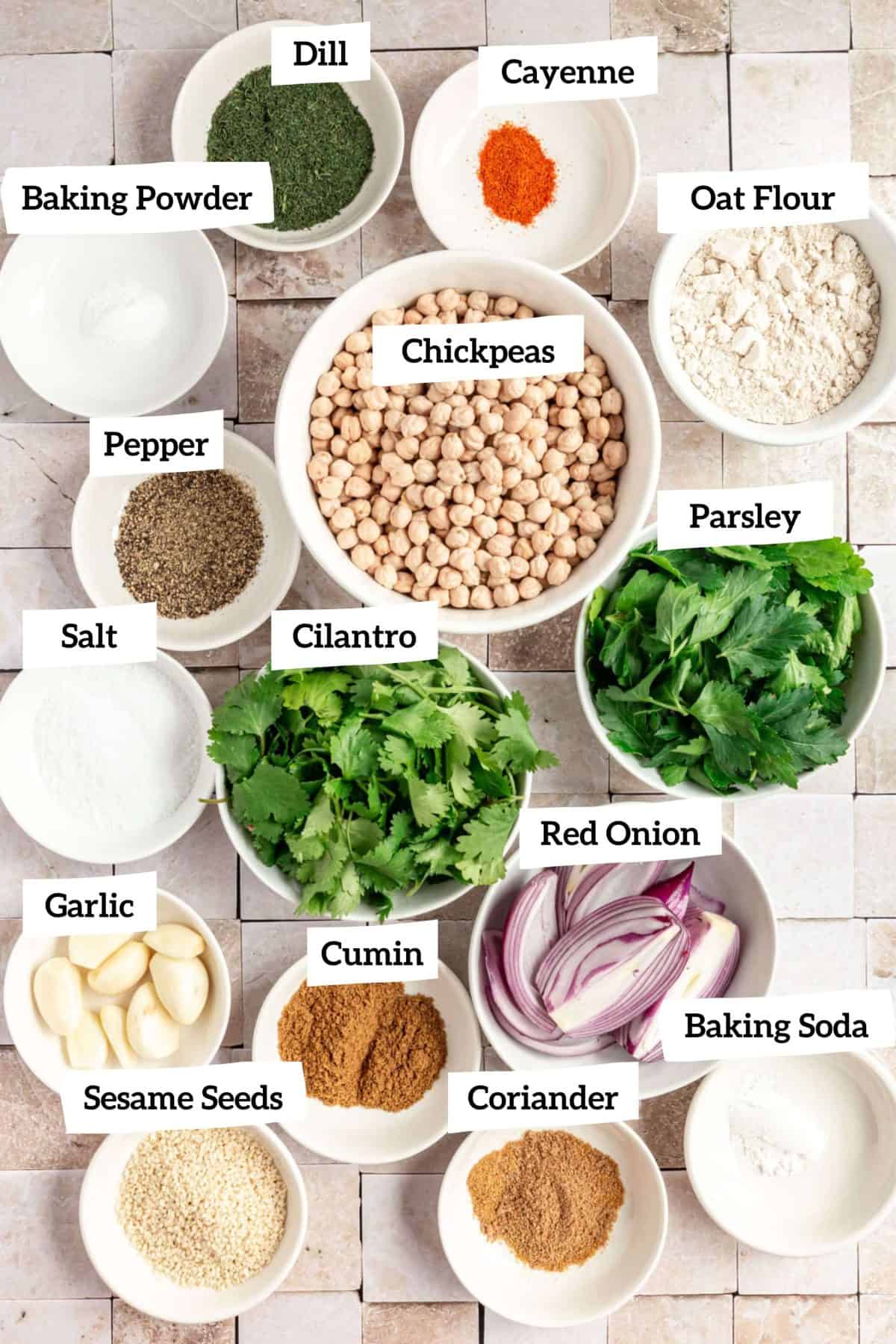 Ingredients for Vegan Oil-Free Falafel
