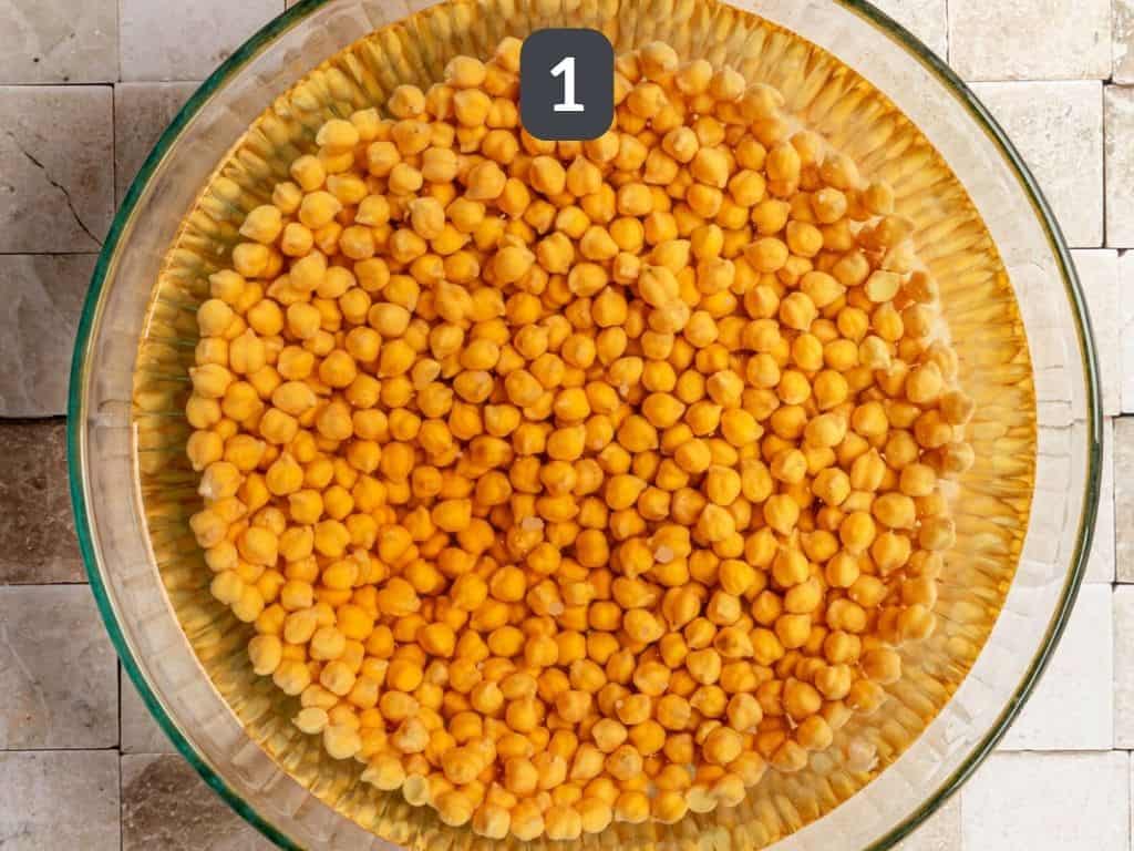 Vegan Oil-Free Falafel Step 1 - soak the chickpeas.