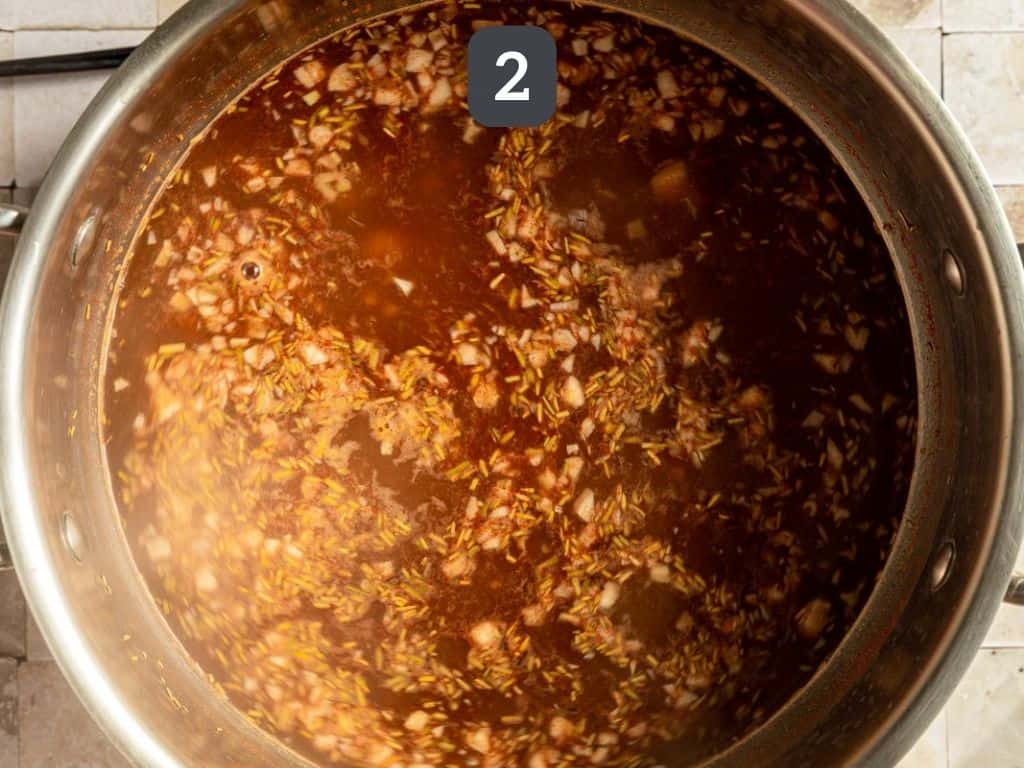 Vegan Garlic Chickpea Soup step 2 add broth and chickpeas