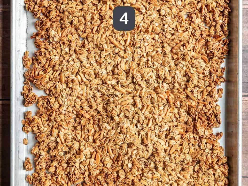 Vanilla Almond Granola Step 4 - cool on the pan.