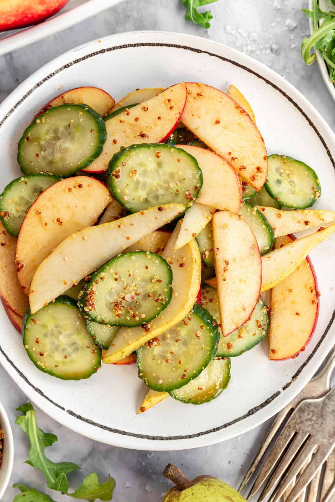 Apple Pear Cucumber Salad served without arugula.