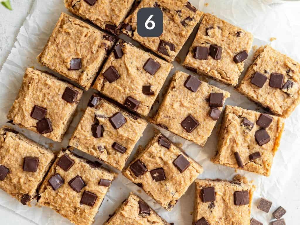 Healthy Vegan Chocolate Chip Chickpea Blondies Step 6 - slice and serve.
