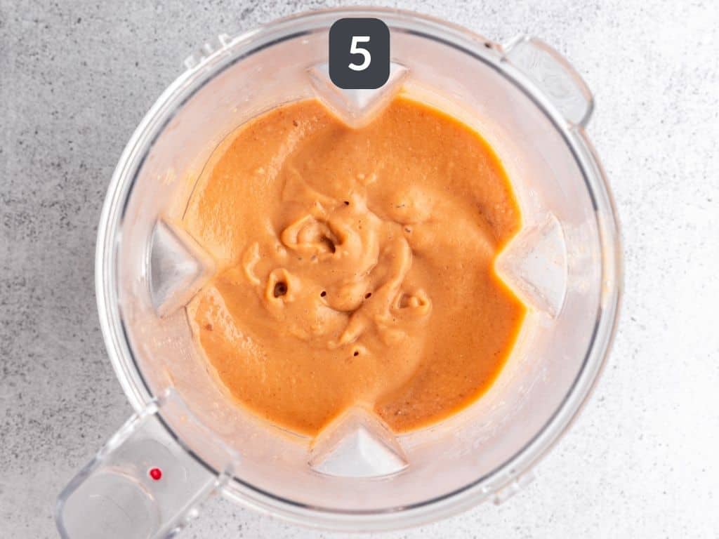 Pureed soup in a blender.