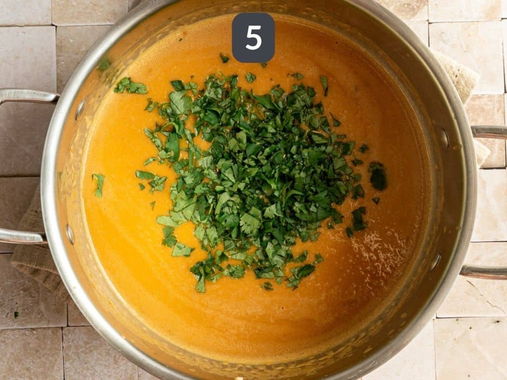 Vegan Garlic Chickpea Soup step 5 stir in cilantro