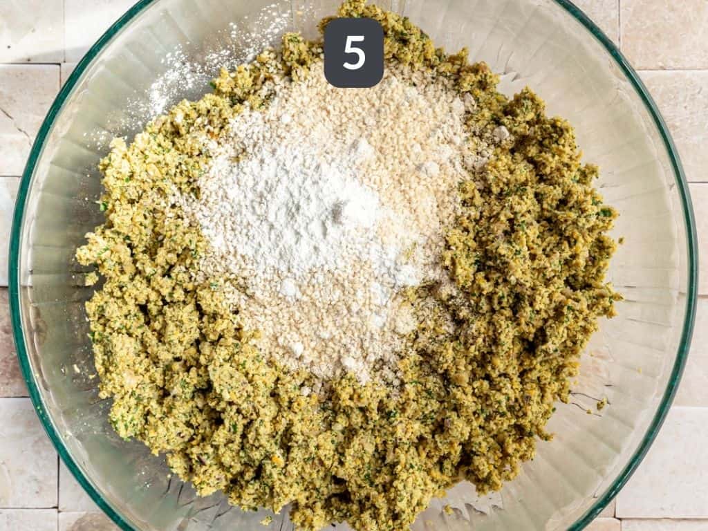 Vegan Oil-Free Falafel Step 5 - stir in oat flour.