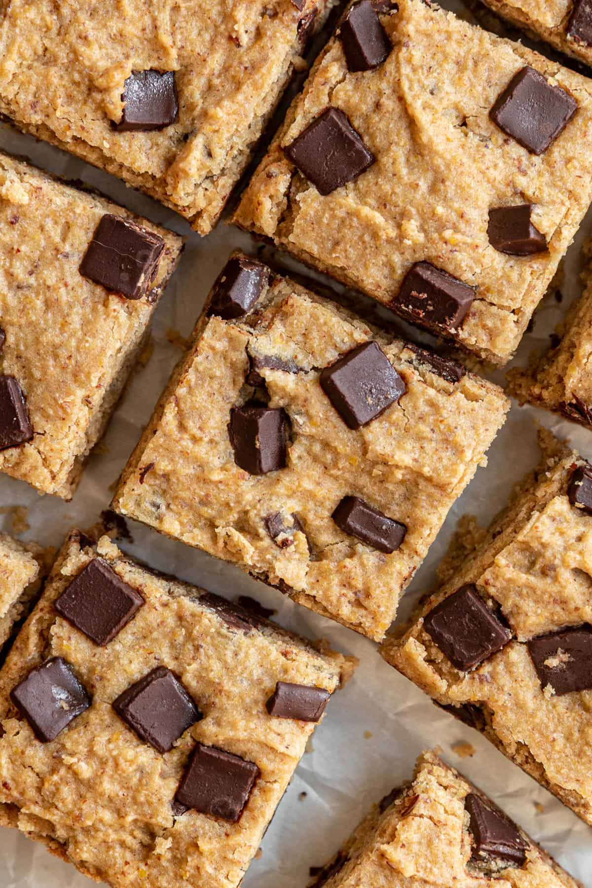 Healthy Vegan Chocolate Chip Chickpea Blondies sliced.