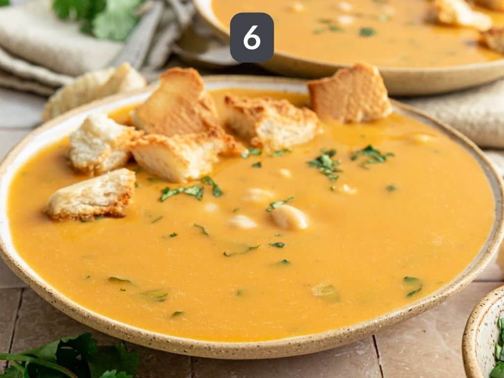 Vegan Garlic Chickpea Soup step 6 serve in croutons