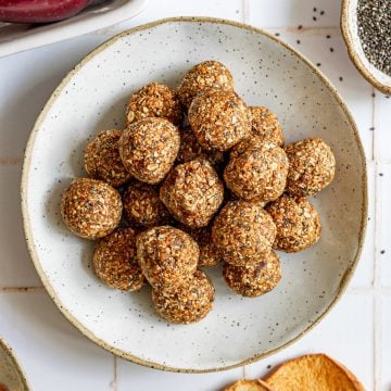 A bowl of caramel apple energy bites.