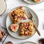A plate with two fig crumble bars.