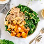 A miso mustard protein bowl, ready to serve.