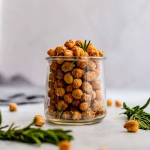A jar of rosemary sea salt roasted chickpeas.