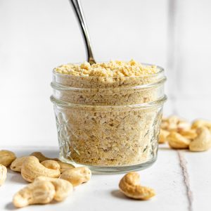 A jar of vegan parmesan.