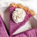 A sliced vegan purple sweet potato pie.