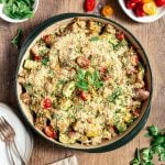 A dish of freshly baked vegan ratatouille bake.