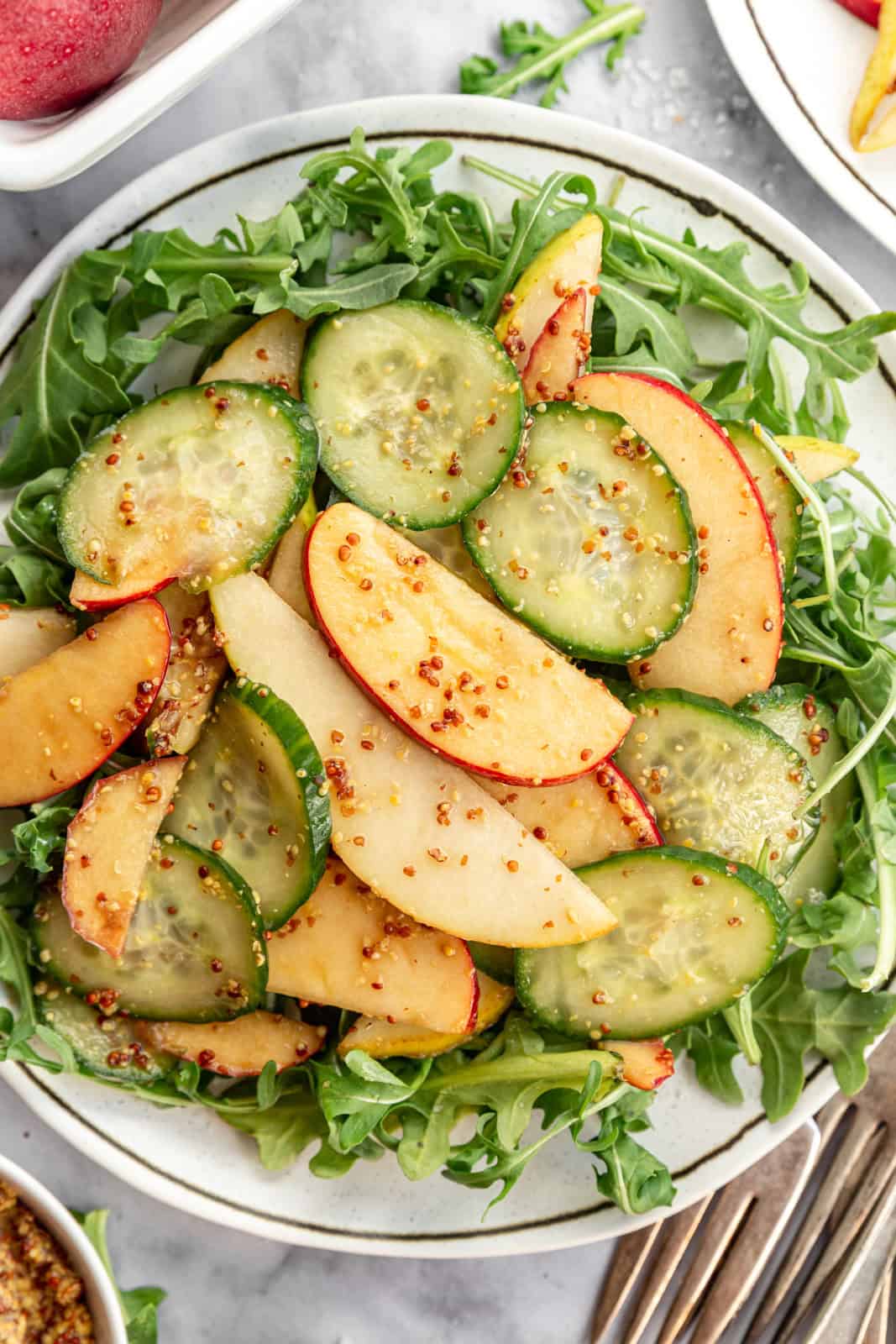 Apple Pear Cucumber Salad with Balsamic and Arugula