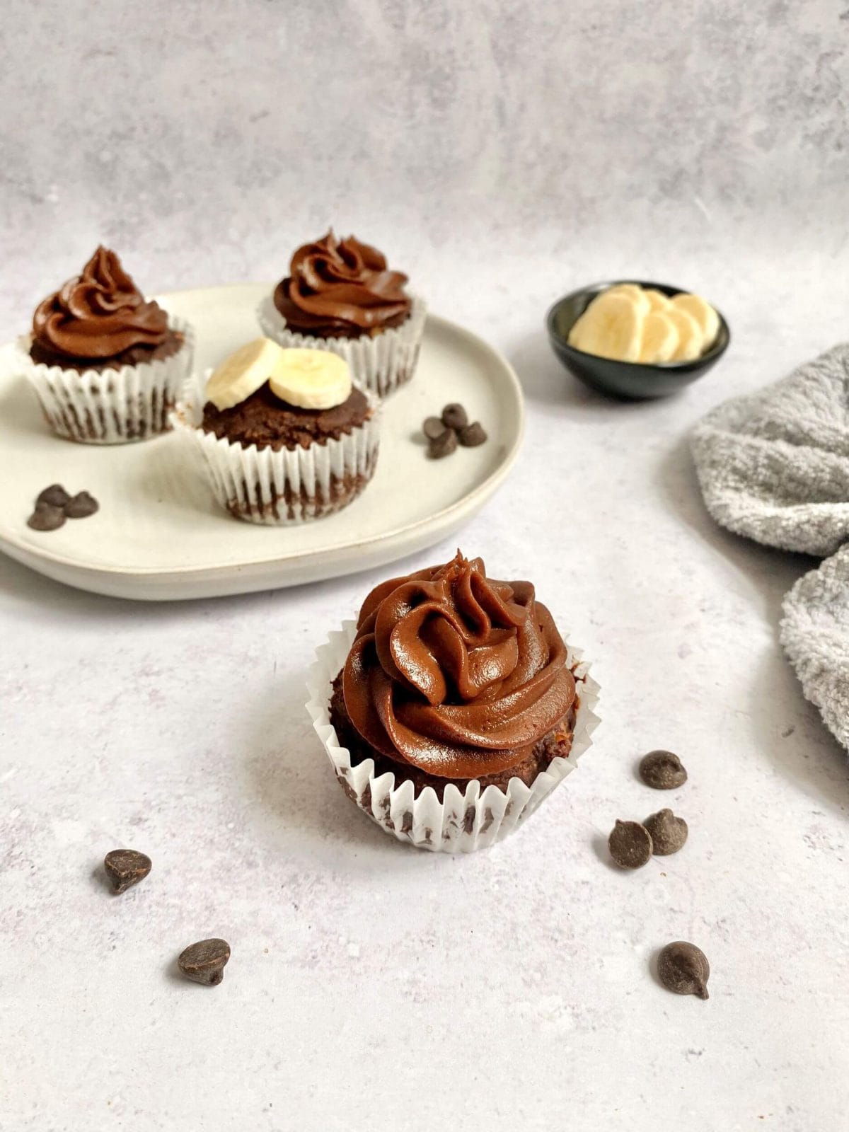 Plant-Based Chocolate Chip Muffins with Chocolate Frosting