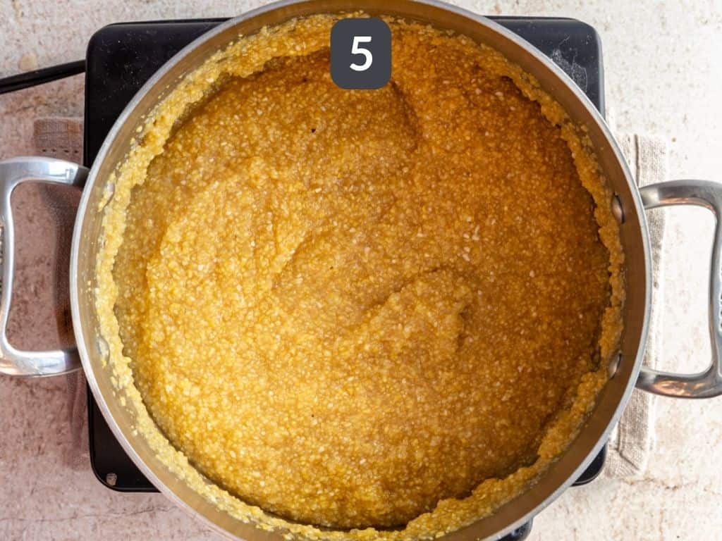 Creamy Vegan Polenta with Mushrooms Spinach and Kale step 5 cook polenta