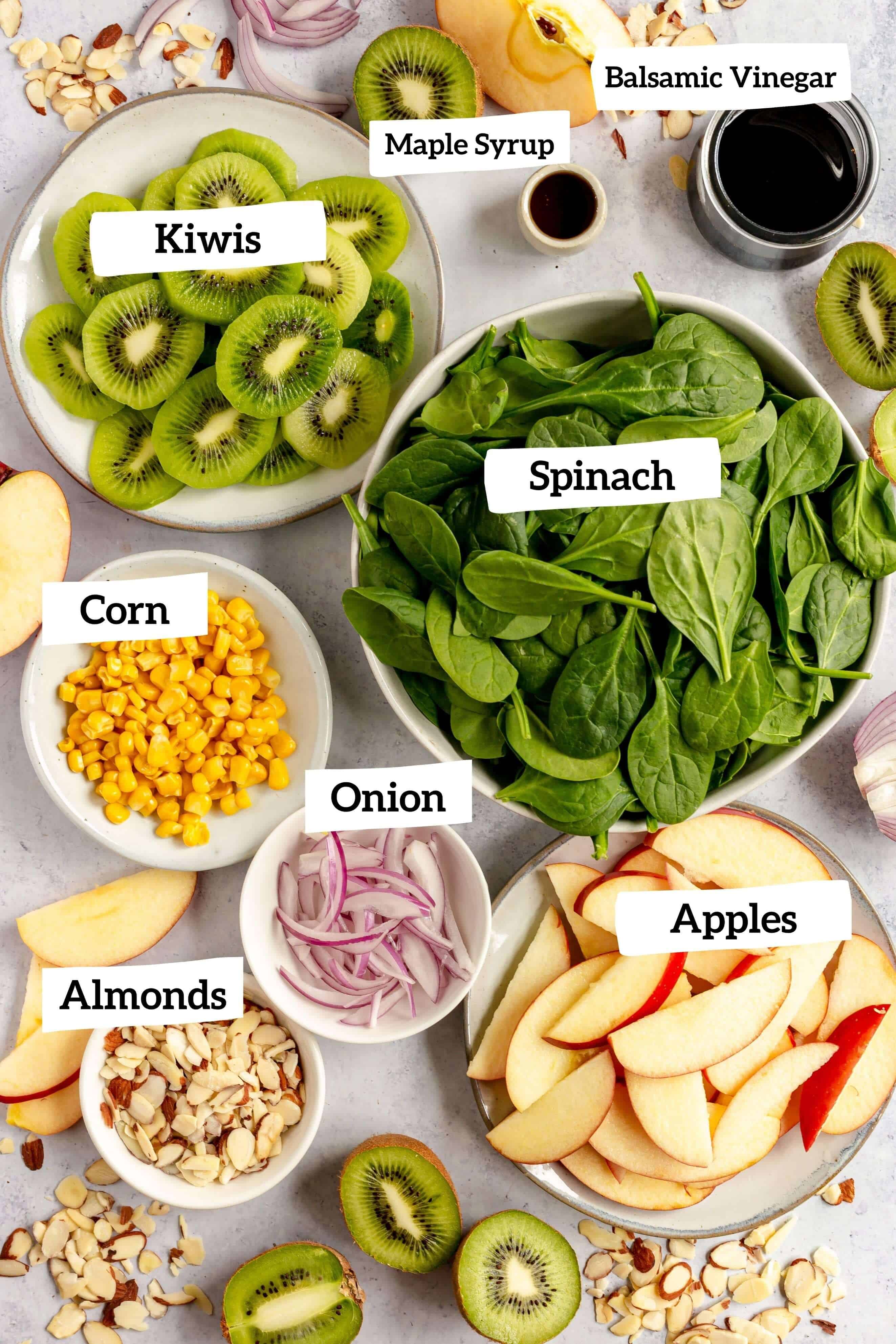 Kiwi Apple Spinach Salad Ingredients