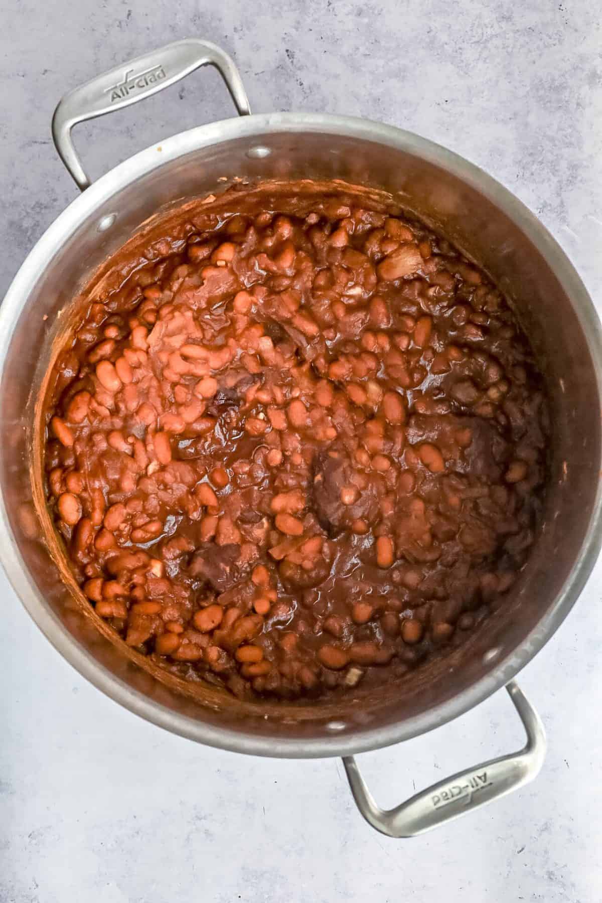 Maple Bourbon Pinto Beans in pot