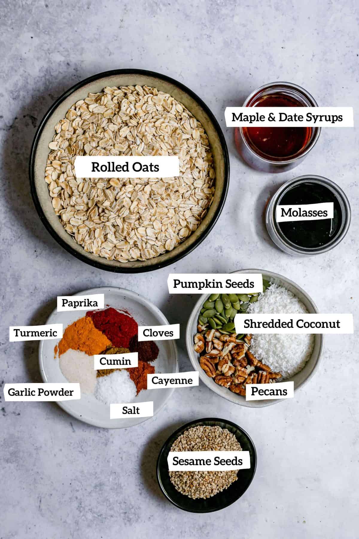 Sweet Spicy Vegan Granola Ingredients