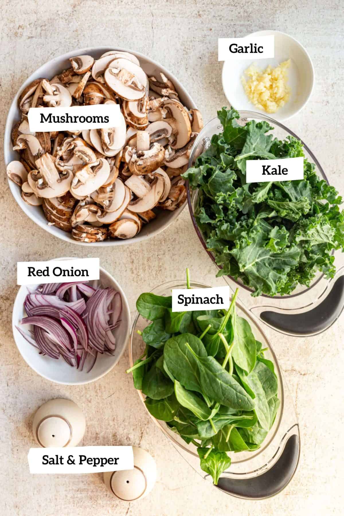 Sautéed Spinach Kale and mushrooms ingredients