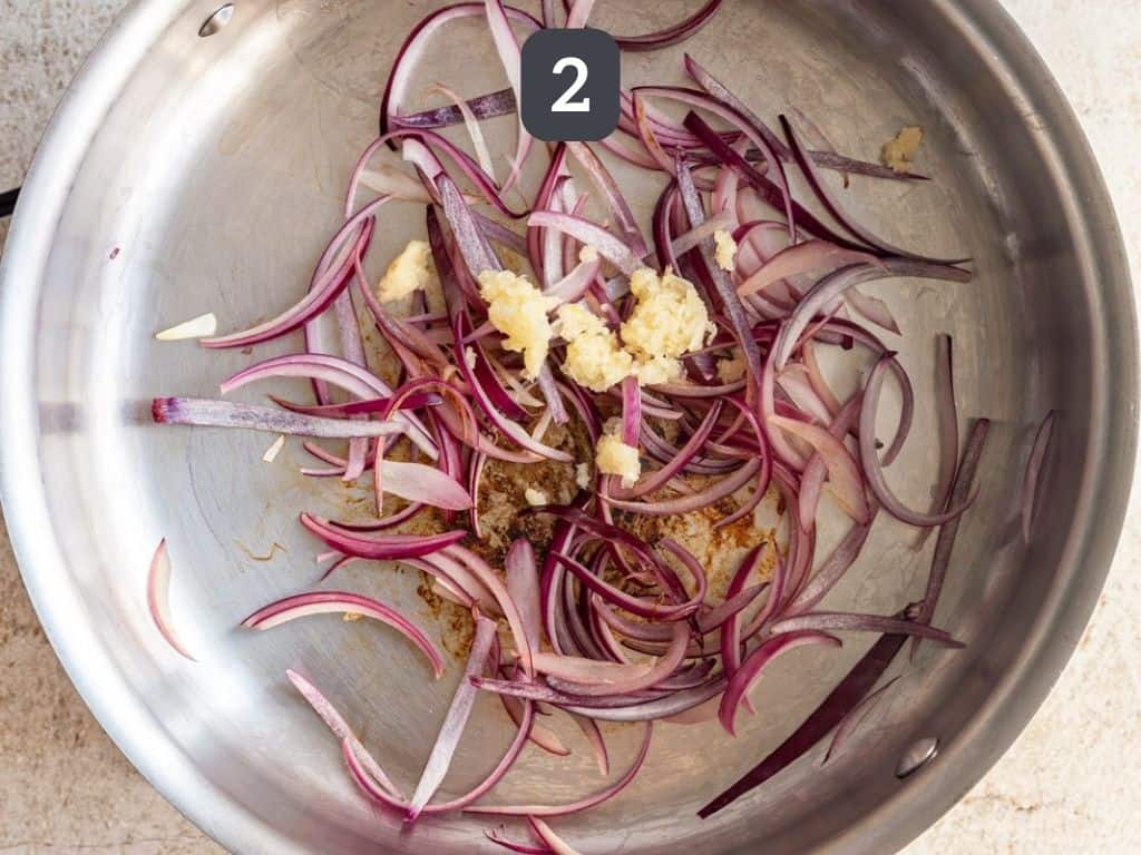 Creamy Vegan Polenta with Mushrooms Spinach and Kale step 2 add garlic