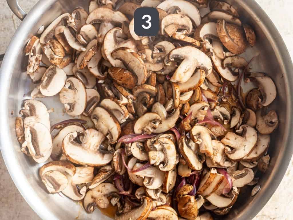Creamy Vegan Polenta with Mushrooms Spinach and Kale step 3 add mushrooms