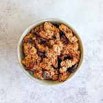A bowl of oatmeal raisin granola.