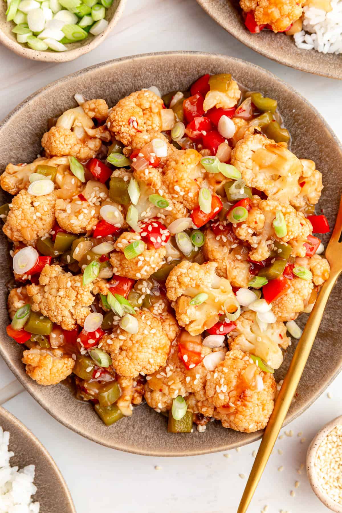 A plate of sweet and sour cauliflower.