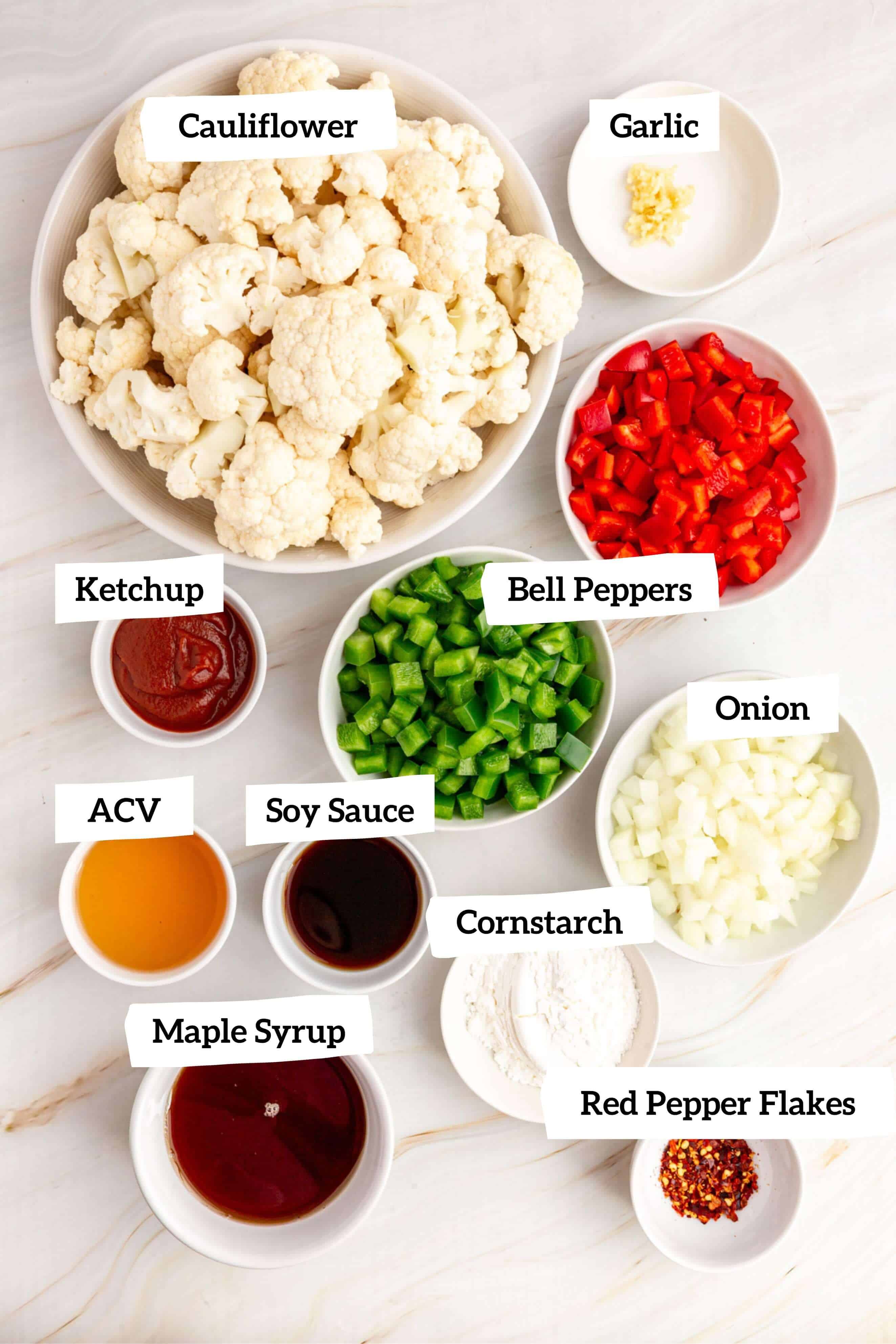 Sweet and sour cauliflower ingredients