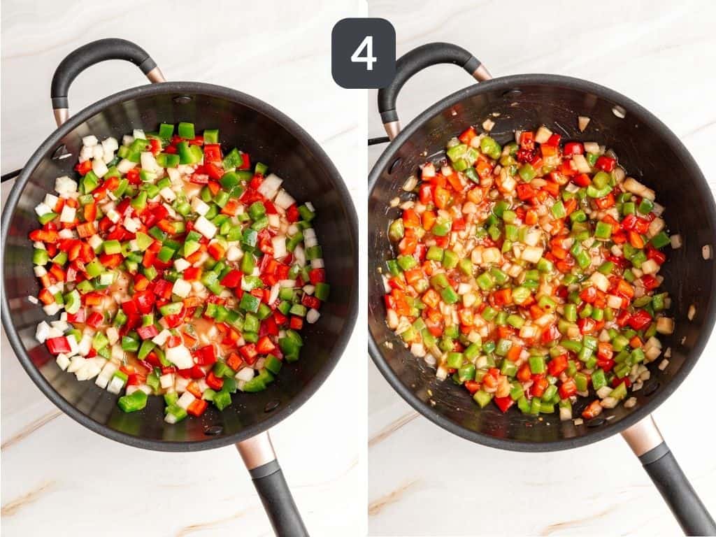 Sweet and sour cauliflower step 4 - cook the peppers and onions