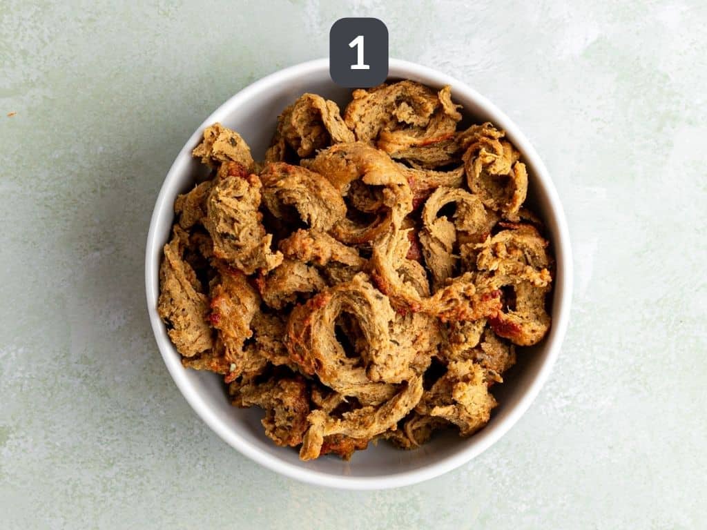 Vegan chicken noodle soup step 1 - prepare the seitan chicken.