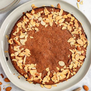 A freshly baked vegan spanish almond cake.