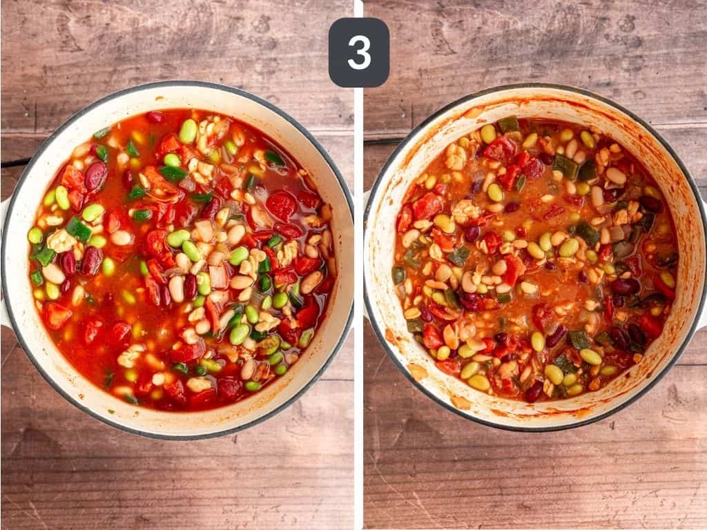 Vegan Tempeh Chili Step 3 - add the remaining ingredients and bring to a boil.