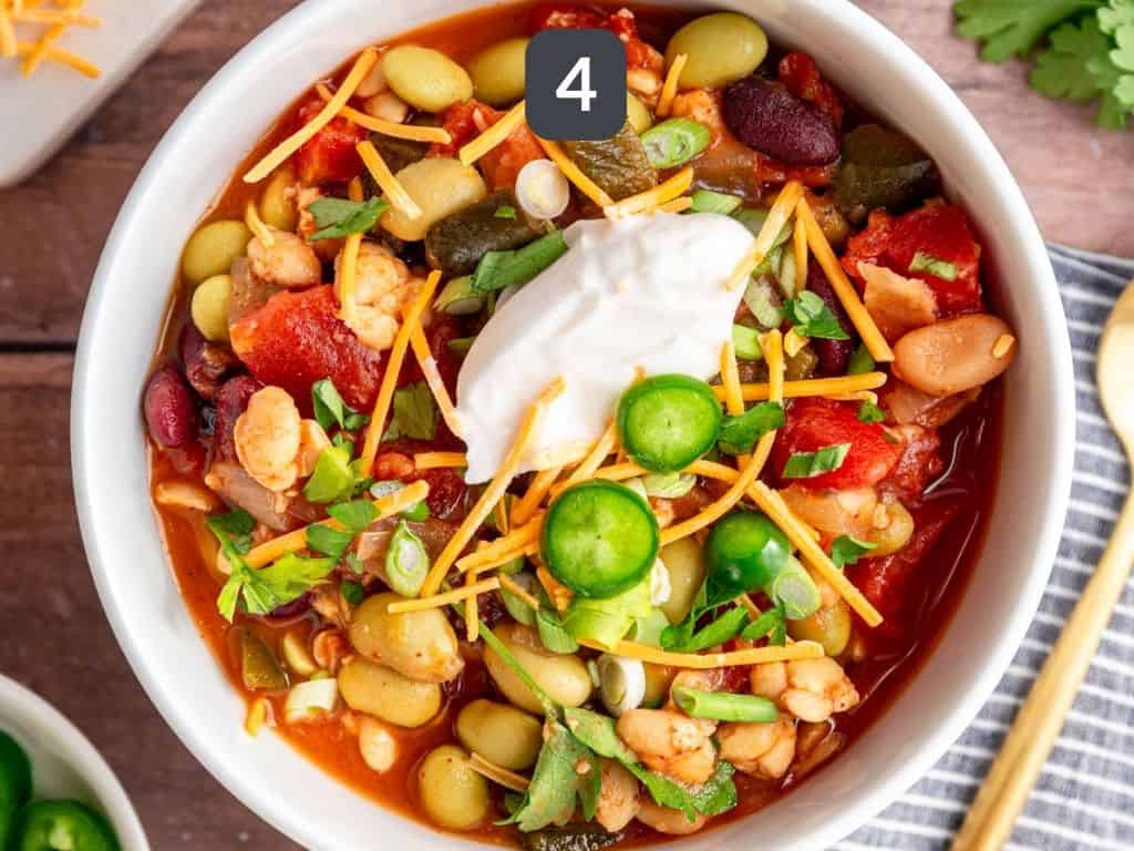 Vegan Tempeh Chili Step 4 - serve with your favorite toppings.