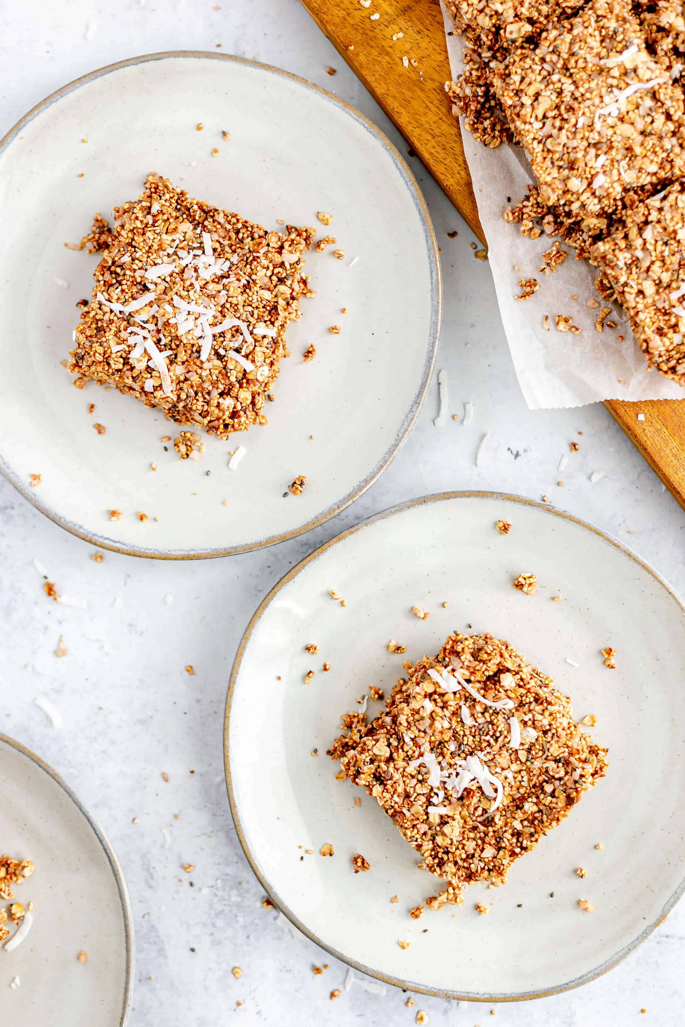 Coconut Pulp Granola Bars sliced on plates