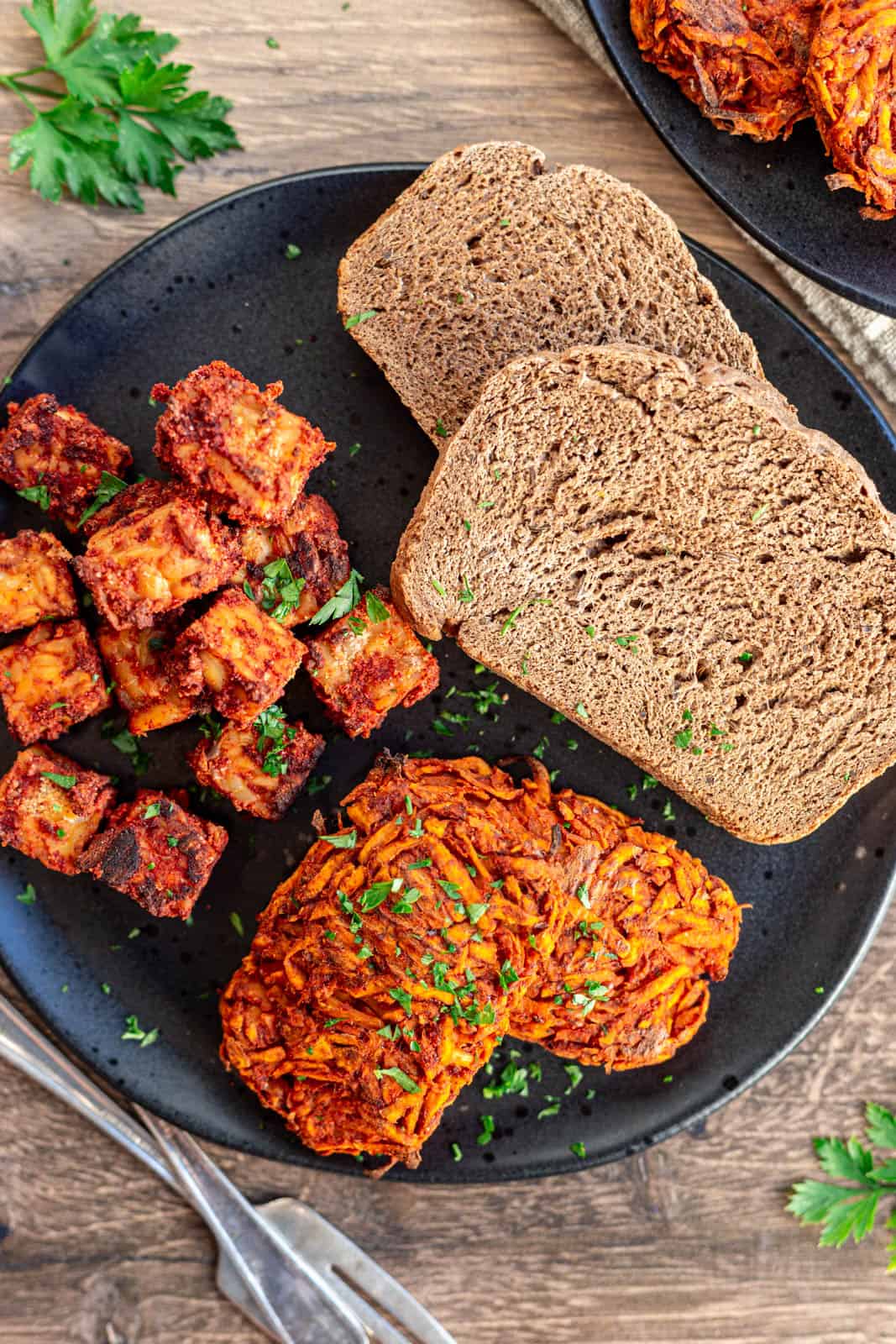 Sweet Potato Hash Browns with Tempeh Sausage